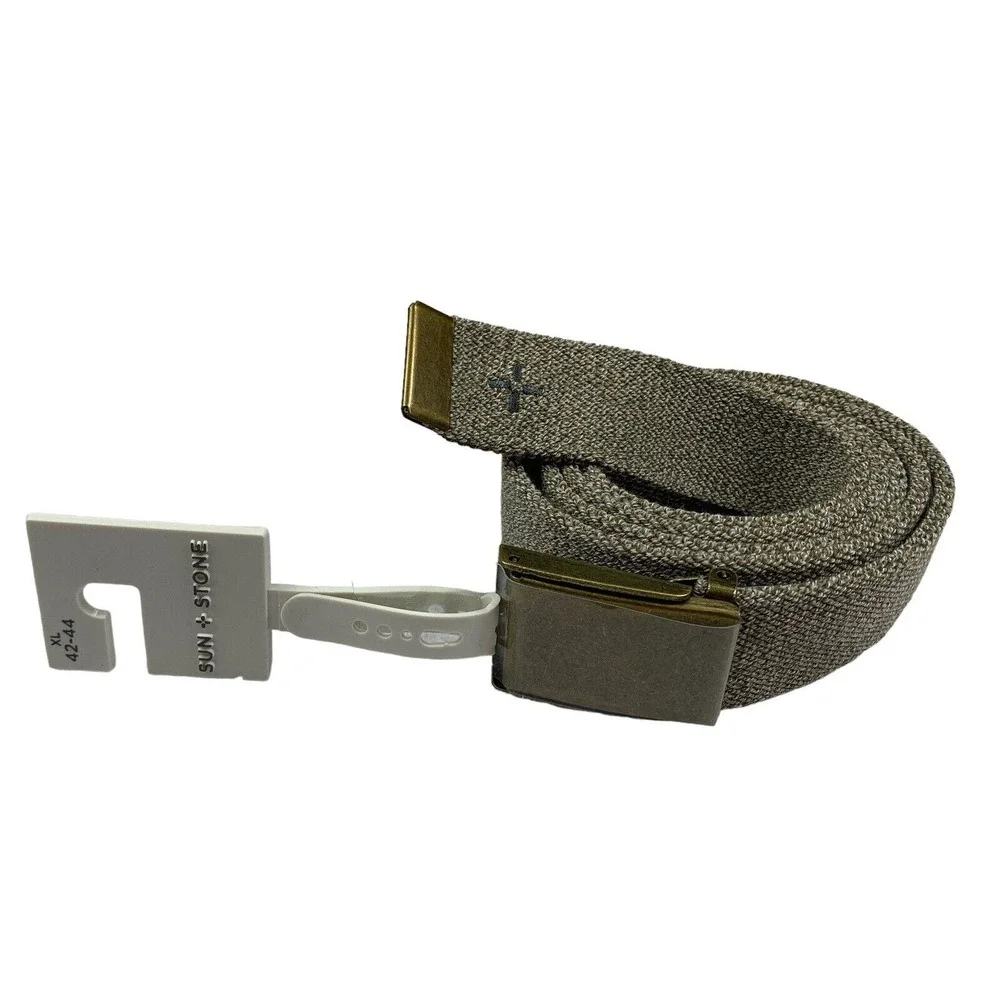 Sun + Stone Mens Stretch Webbing Clamp Plaque Buckle Belt Gray XL 42-44